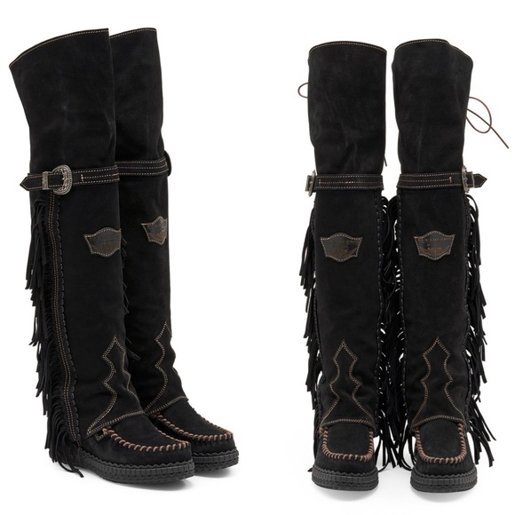 El Vaquero Coleen Silverstone Carbon Fringe Suede Boots - 39 - Picture 6 of 15